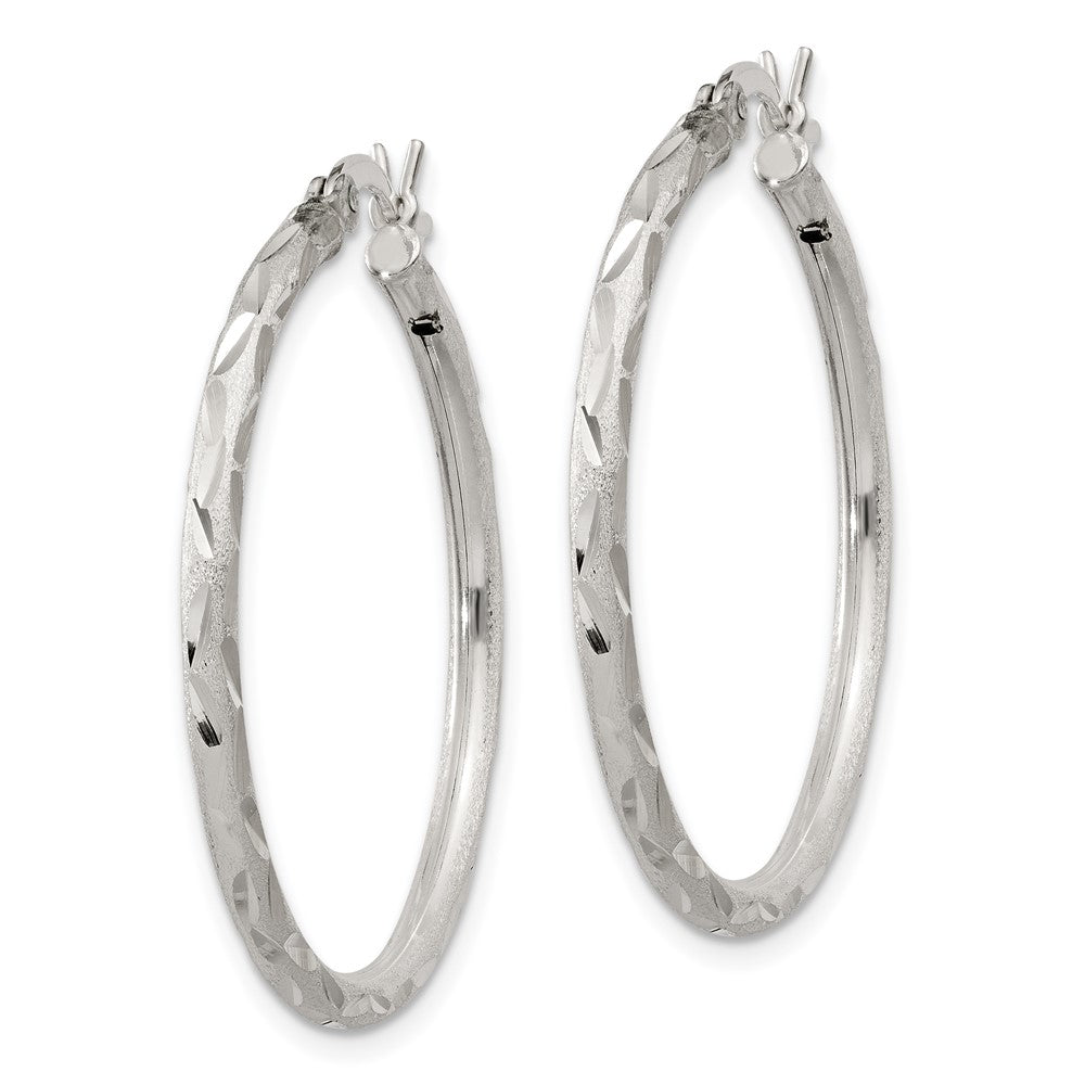 Sterling Silver Satin Diamond-cut 2x Hoop Earrings