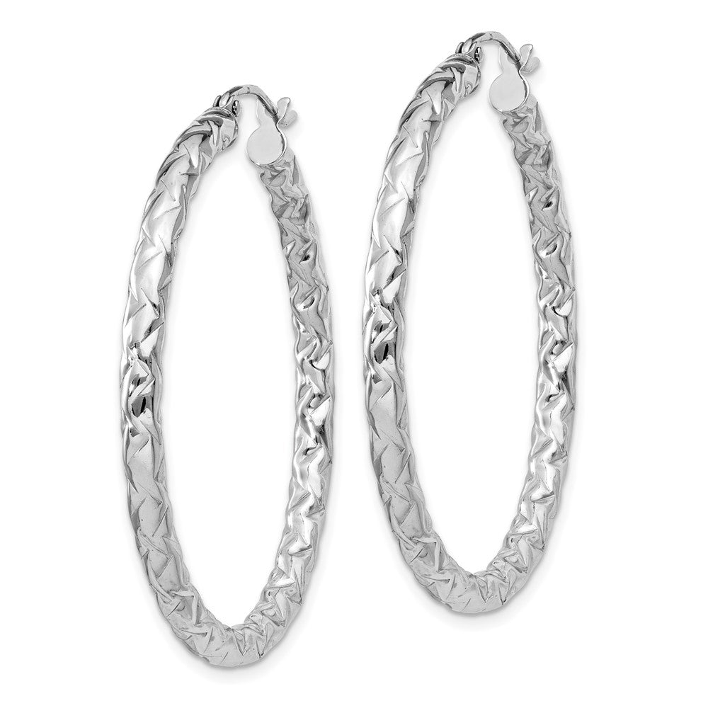 Sterling Silver Rhodium-plated Textured 3x Hoop Earrings