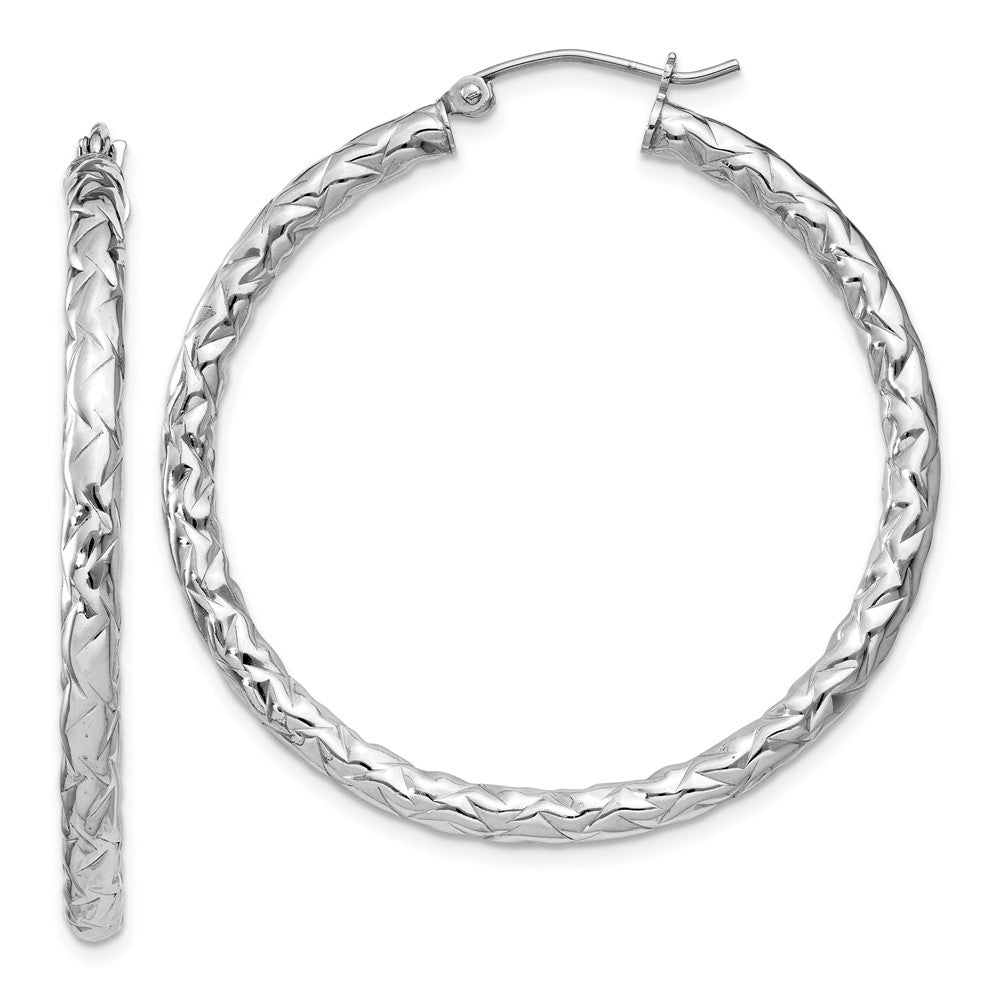 Sterling Silver Rhodium-plated Textured 3x Hoop Earrings