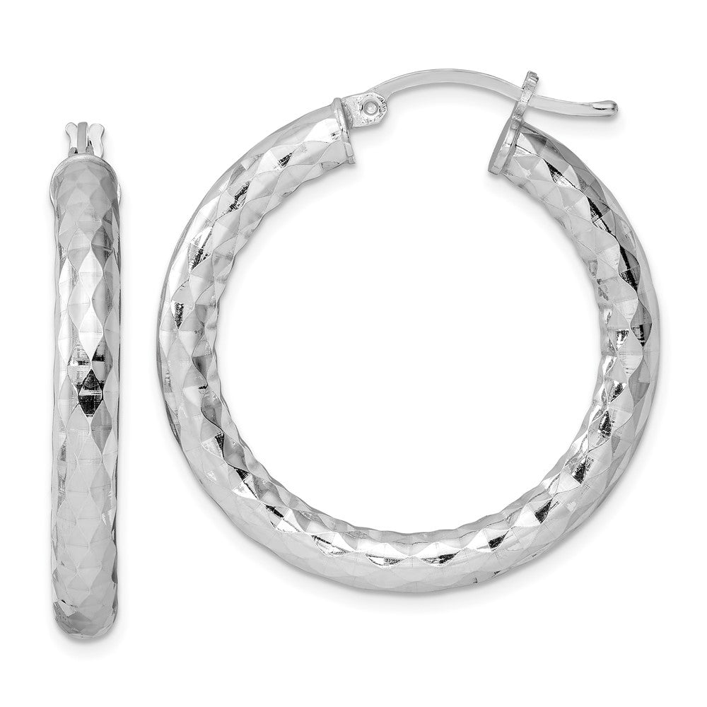 Sterling Silver Rhodium-plated Textured 4x Hoop Earrings