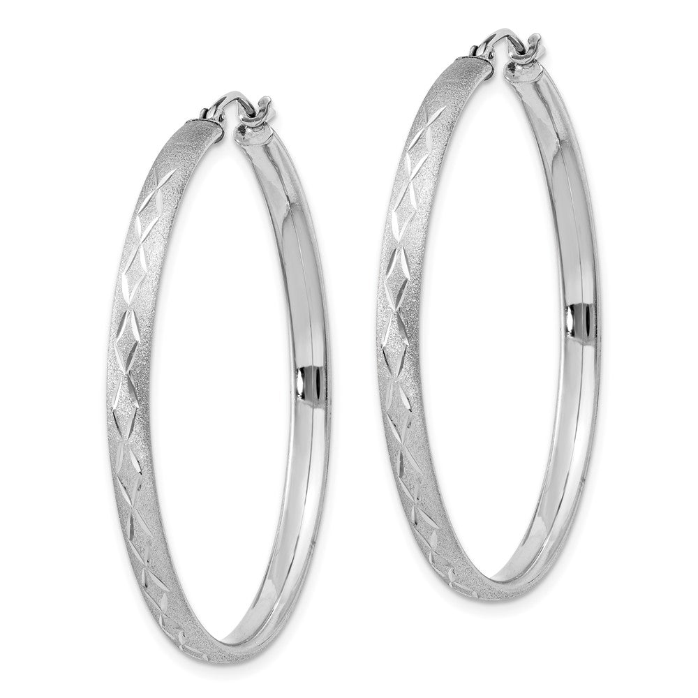 Sterling Silver Rhodium-plated Satin Diamond-cut Hoop Earrings