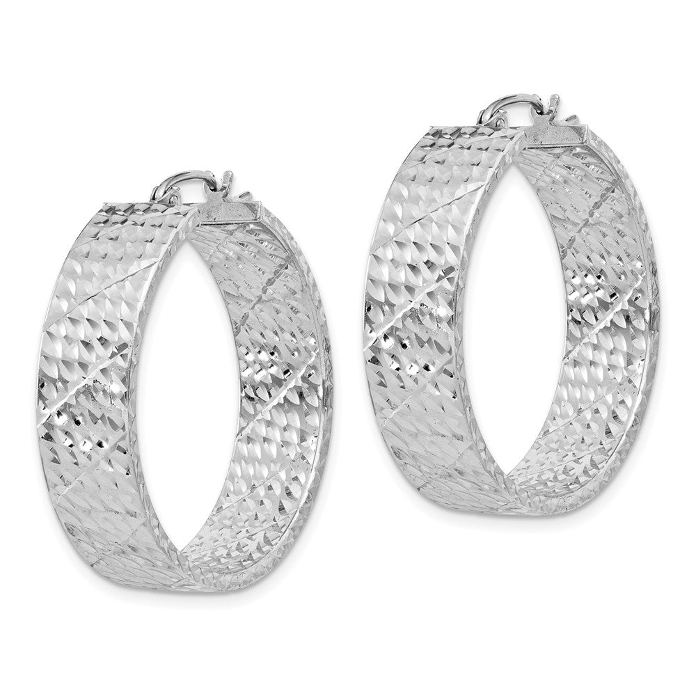 Sterling Silver Rhodium-plated Diamond-cut 7.75x Hoop Earrings