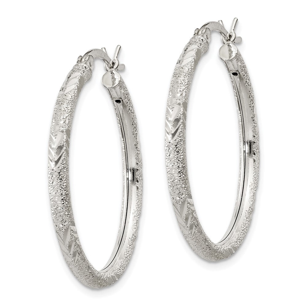 Sterling Silver Diamond-cut Laser-cut Hinged Hoop Earrings