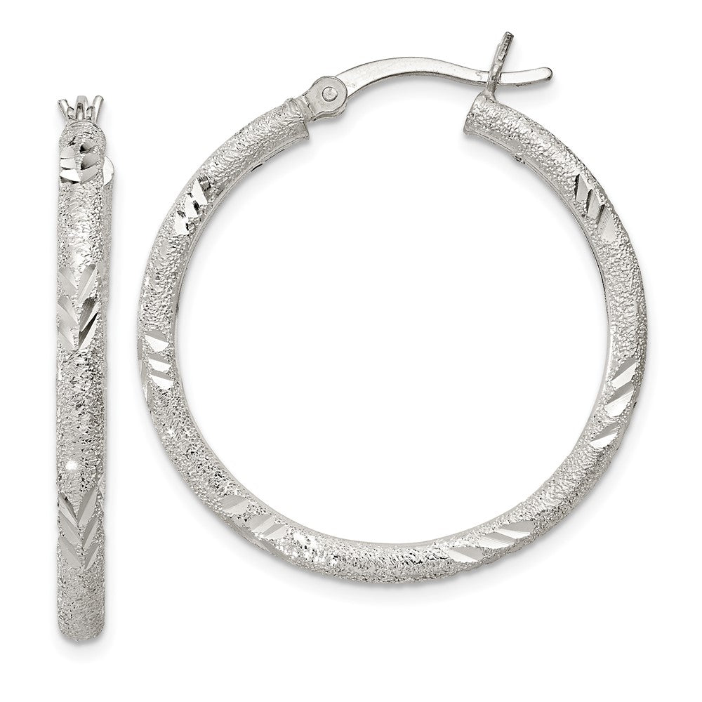 Sterling Silver Diamond-cut Laser-cut Hinged Hoop Earrings