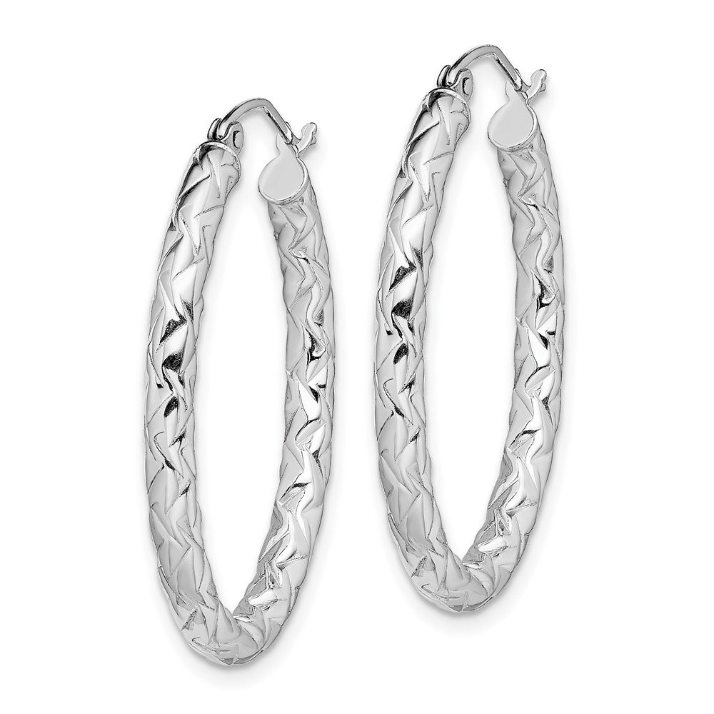 Sterling Silver RH-plated D/C Textured Oval Hoop Earrings