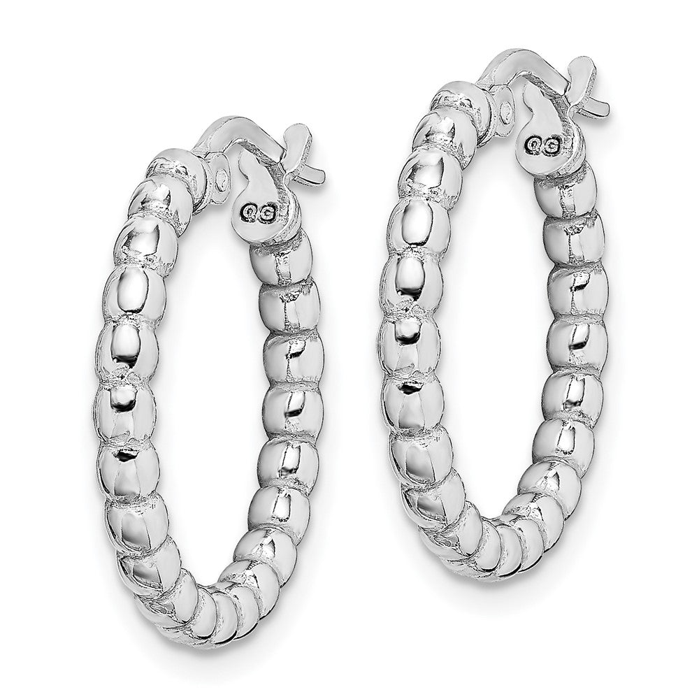 Sterling Silver Rhodium-plated Beaded 3x Hoop Earrings