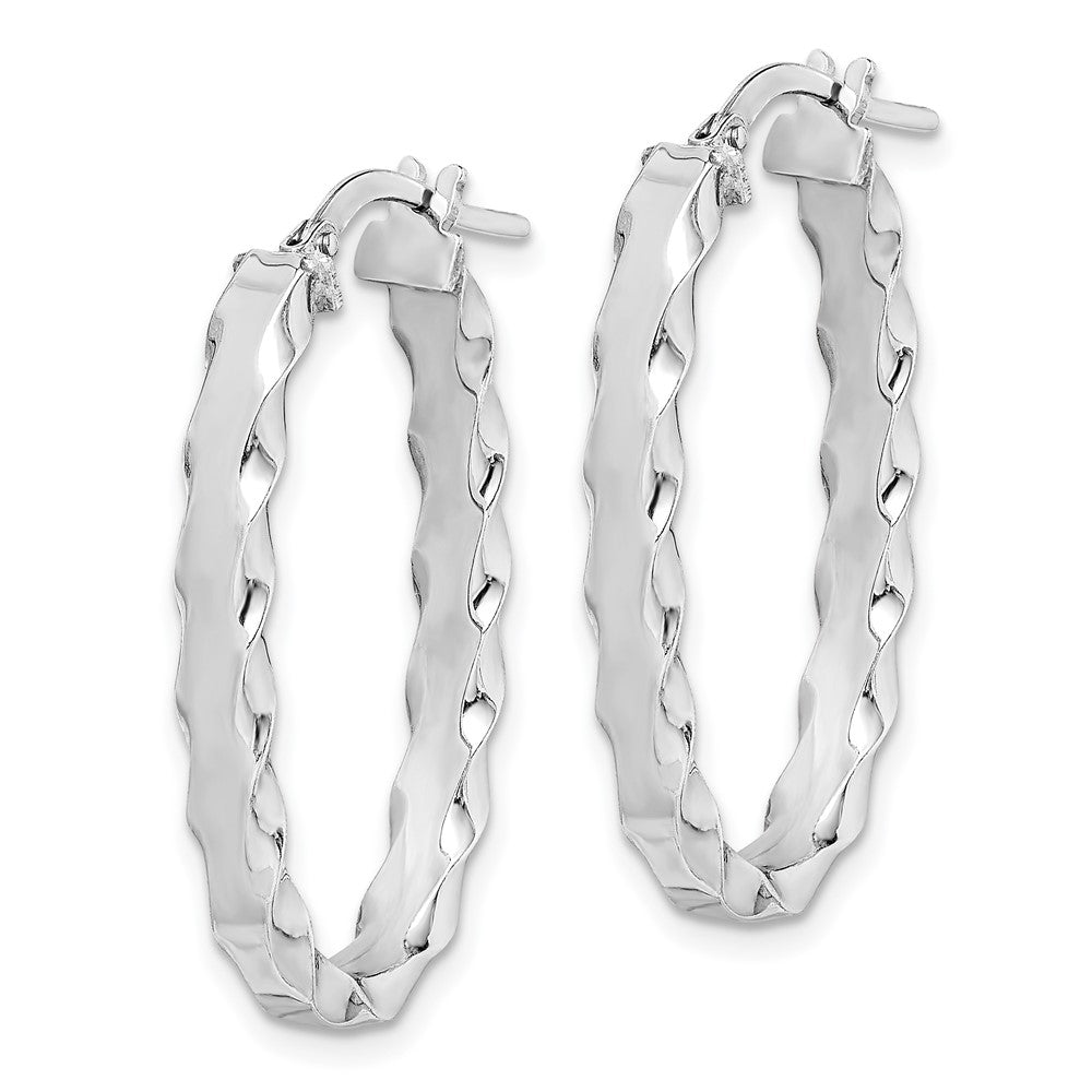 Sterling Silver RH-plated Scalloped Edge Oval Hoop Earrings