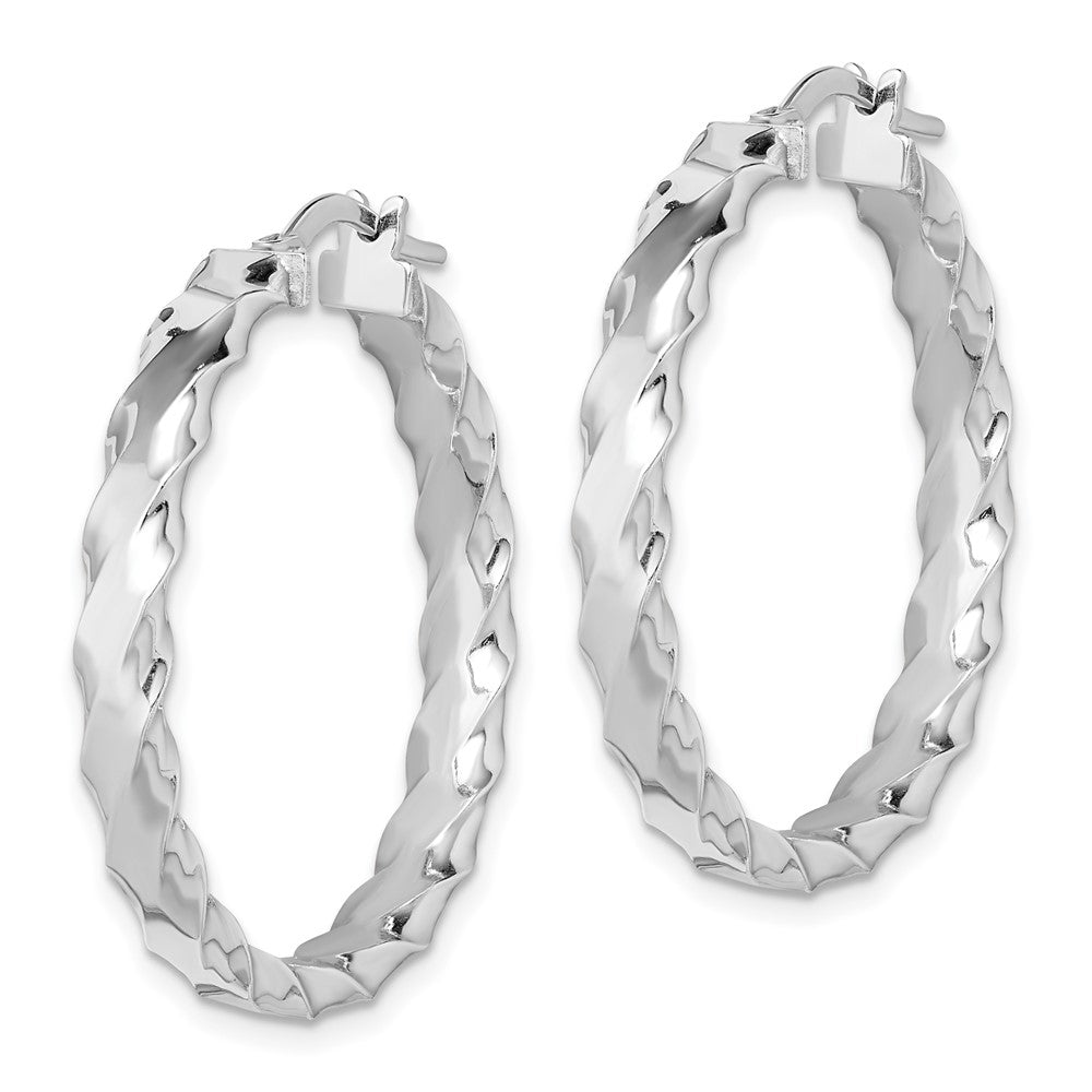 Sterling Silver RH-plated Scalloped Edge Round Hoop Earrings