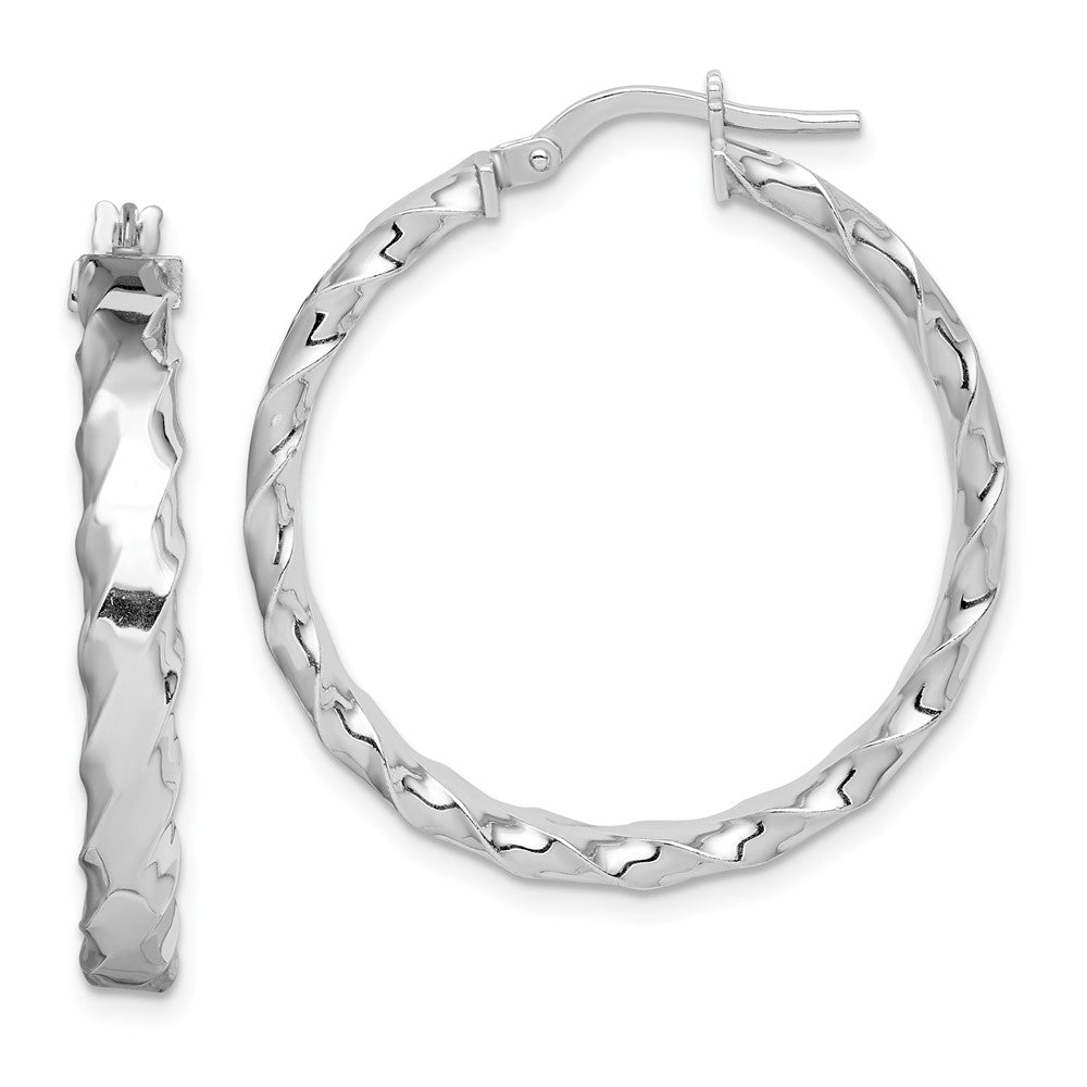 Sterling Silver RH-plated Scalloped Edge Round Hoop Earrings