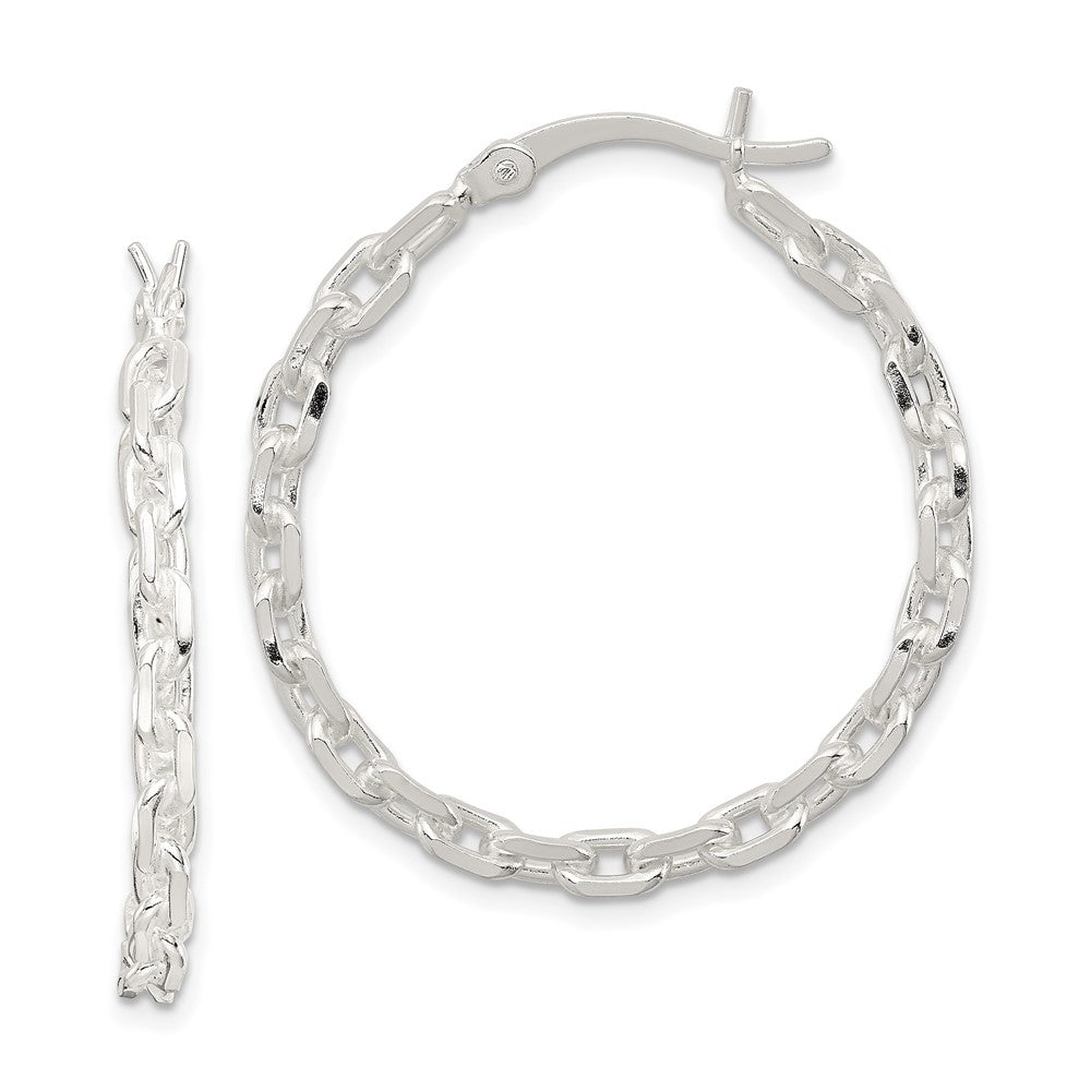 Sterling Silver Polished Cable Chain 3x Hoop Earrings