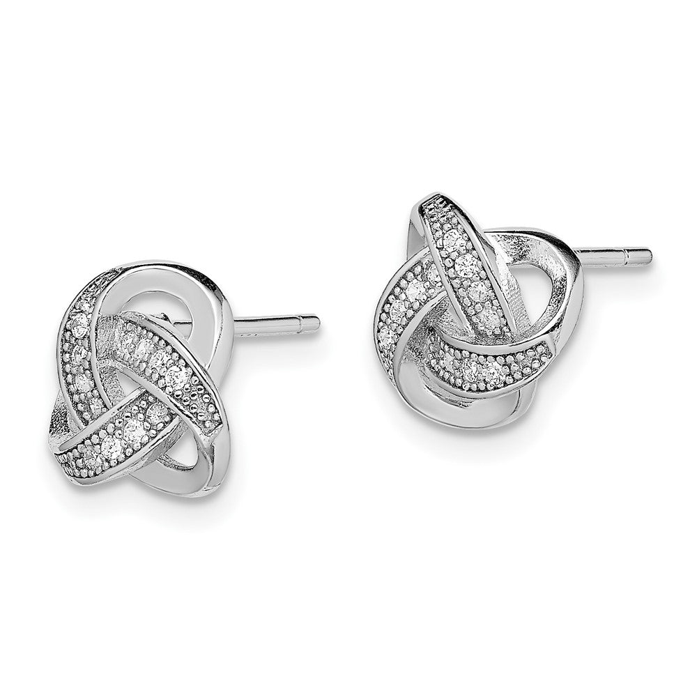 Sterling Silver Rhodium-plated CZ Micropav√á Love Knot Post Earrings