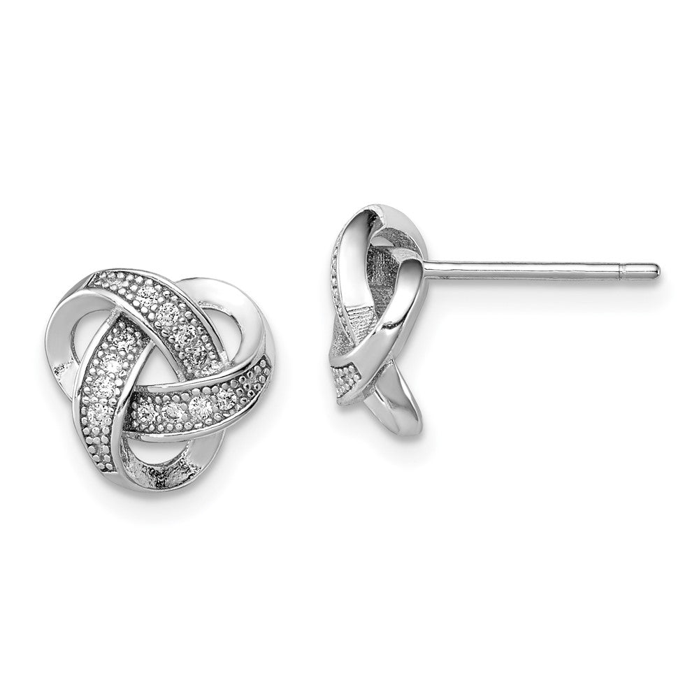 Sterling Silver Rhodium-plated CZ Micropav√á Love Knot Post Earrings