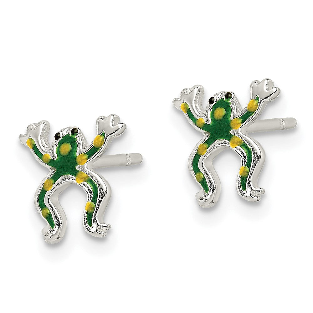 Sterling Silver Polished Enamel Frog Post Earrings