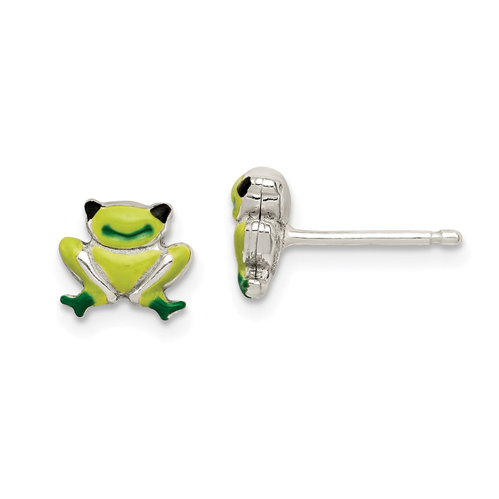 Sterling Silver Polished Enamel Frog Childs Post Earrings