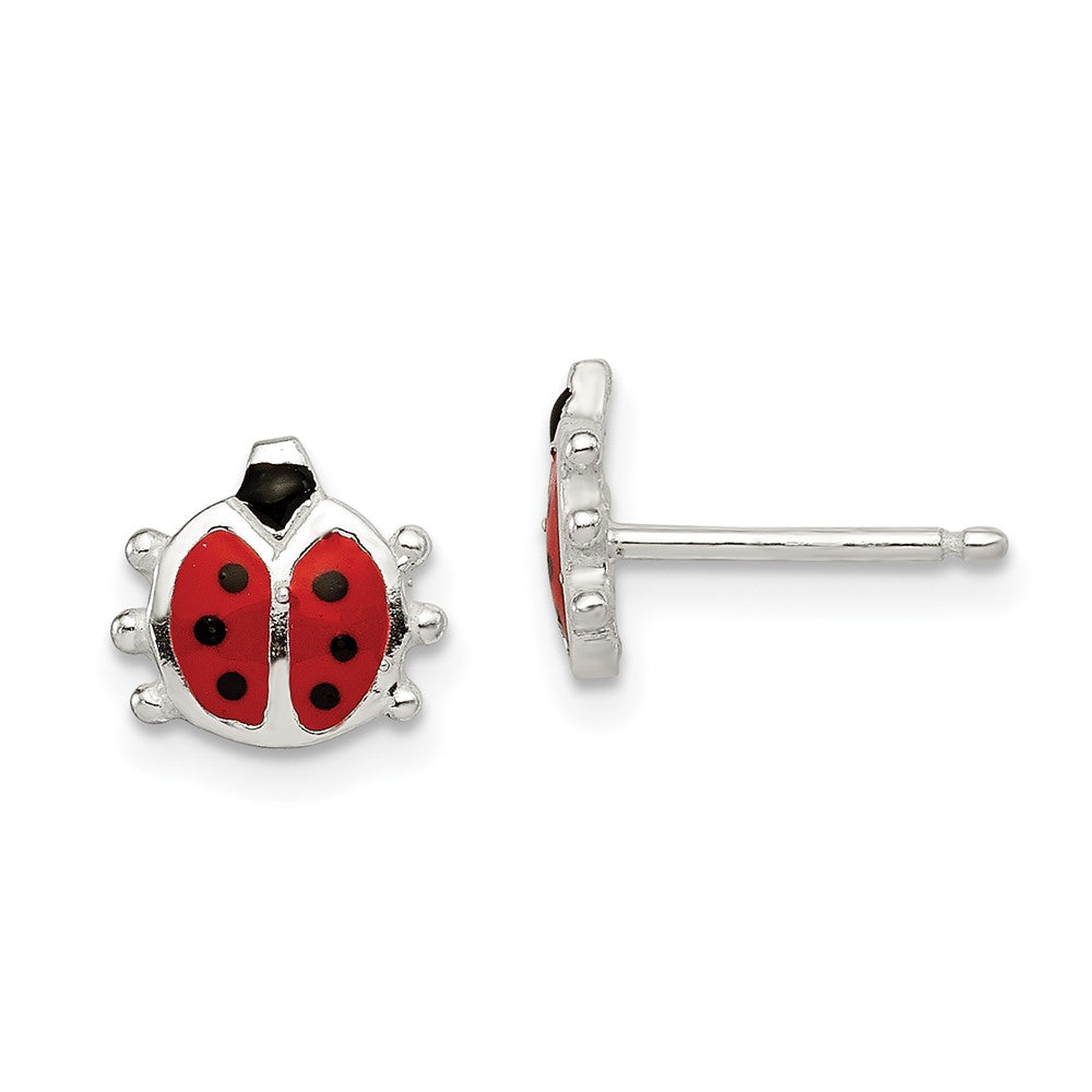 Sterling Silver Polished Enamel Ladybug Childs Post Earrings