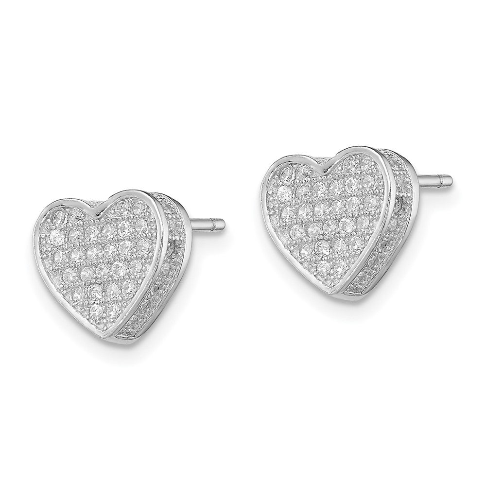 Sterling Silver Rhodium-plated CZ Micro pavÂ Heart Post Earrings