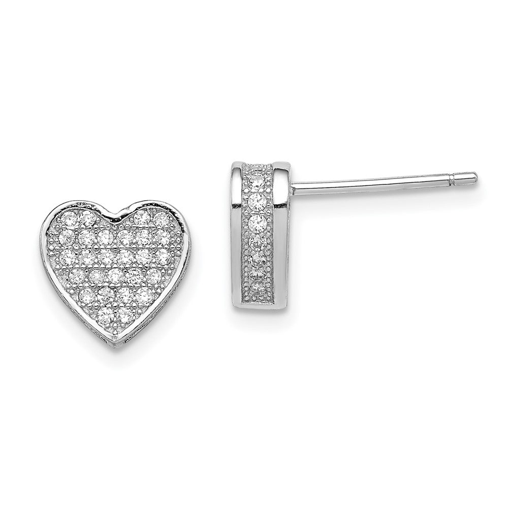 Sterling Silver Rhodium-plated CZ Micro pav√á Heart Post Earrings