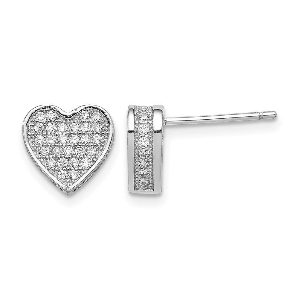 Sterling Silver Rhodium-plated CZ Micro pavÂ Heart Post Earrings