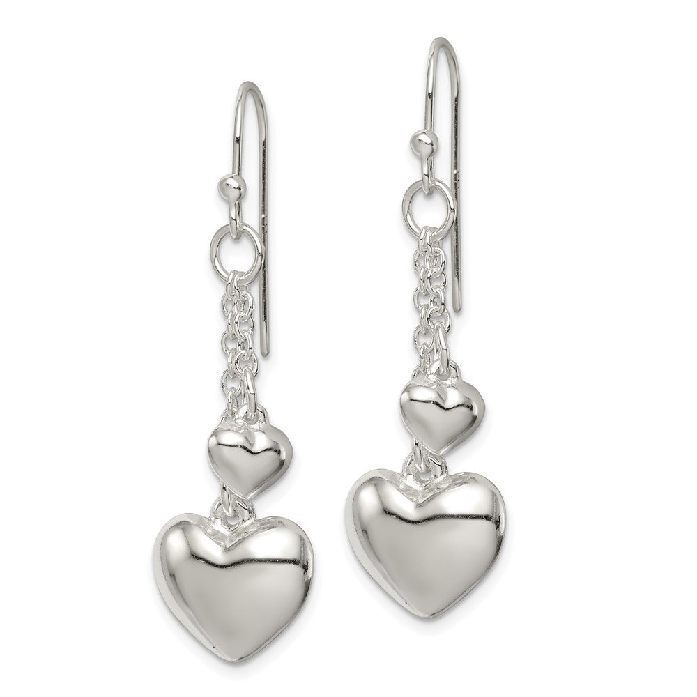 Sterling Silver Puffed Heart Shepherd Hook Earrings