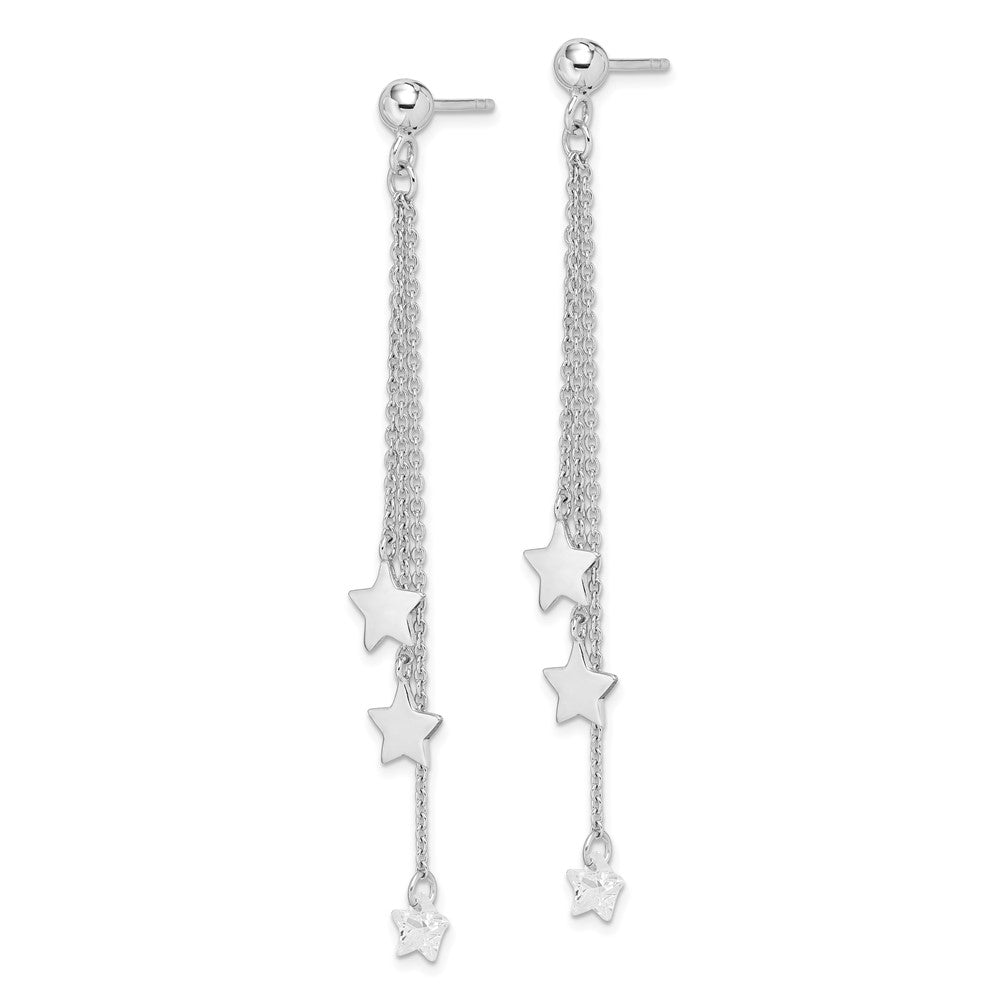 Sterling Silver Rhodium-plated CZ Star Post Dangle Earrings