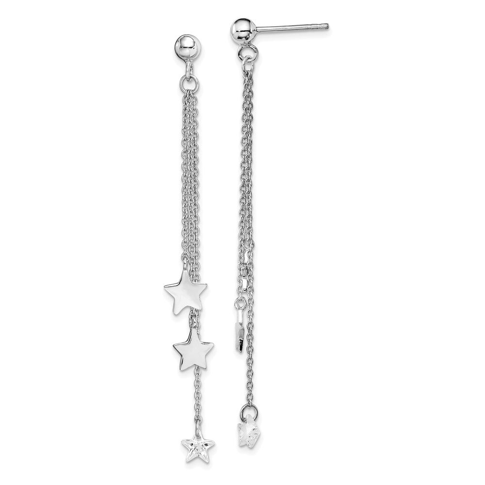 Sterling Silver Rhodium-plated CZ Star Post Dangle Earrings