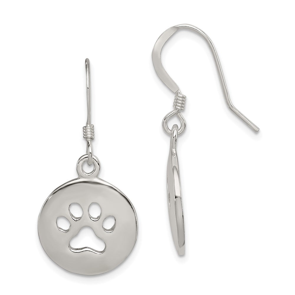 Sterling Silver Polished Paw Print Shepherd Hook Earrings