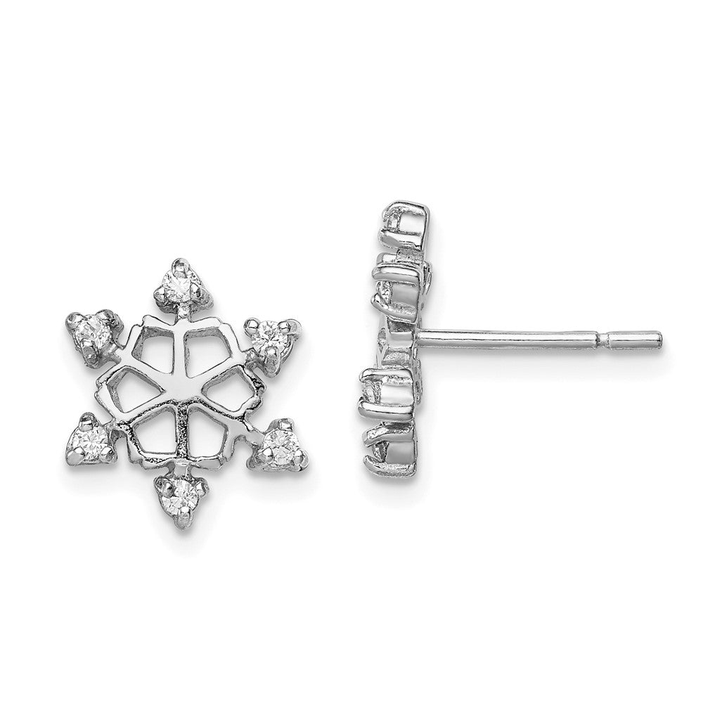 Sterling Silver Rhodium-plated CZ Snowflake Post Earrings