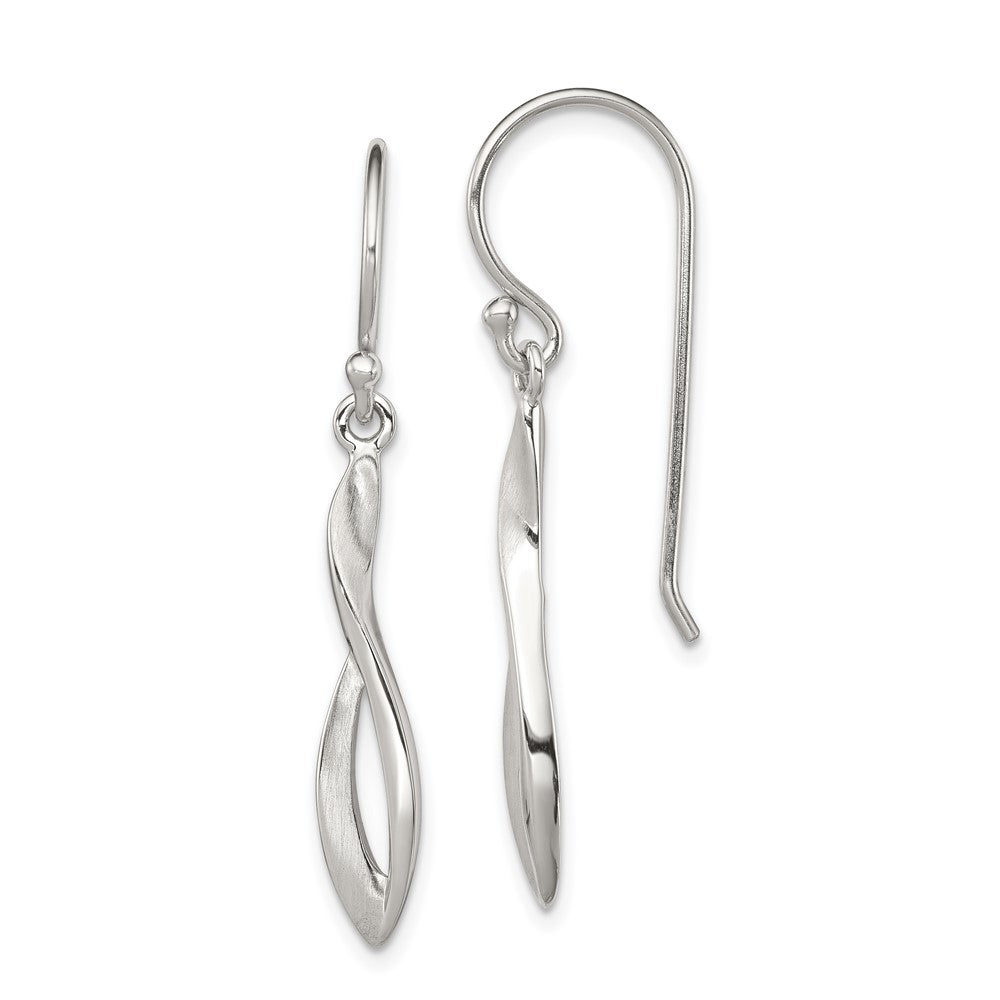 Sterling Silver Rhodium-plated Polished Twisted Design Dangle Earrings