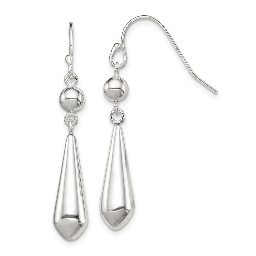 Sterling Silver Polished Beaded Teardrop Dangle Earrings