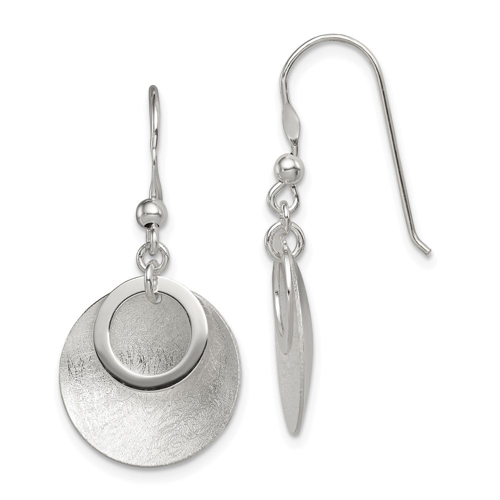 Sterling Silver Polished & Brushed Double Circle Dangle Earrings