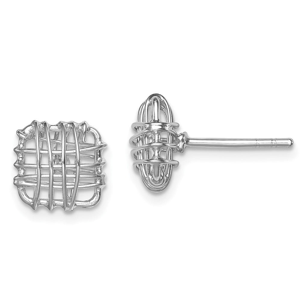 Sterling Silver Rhodium-plated Polished Square Post Earrings