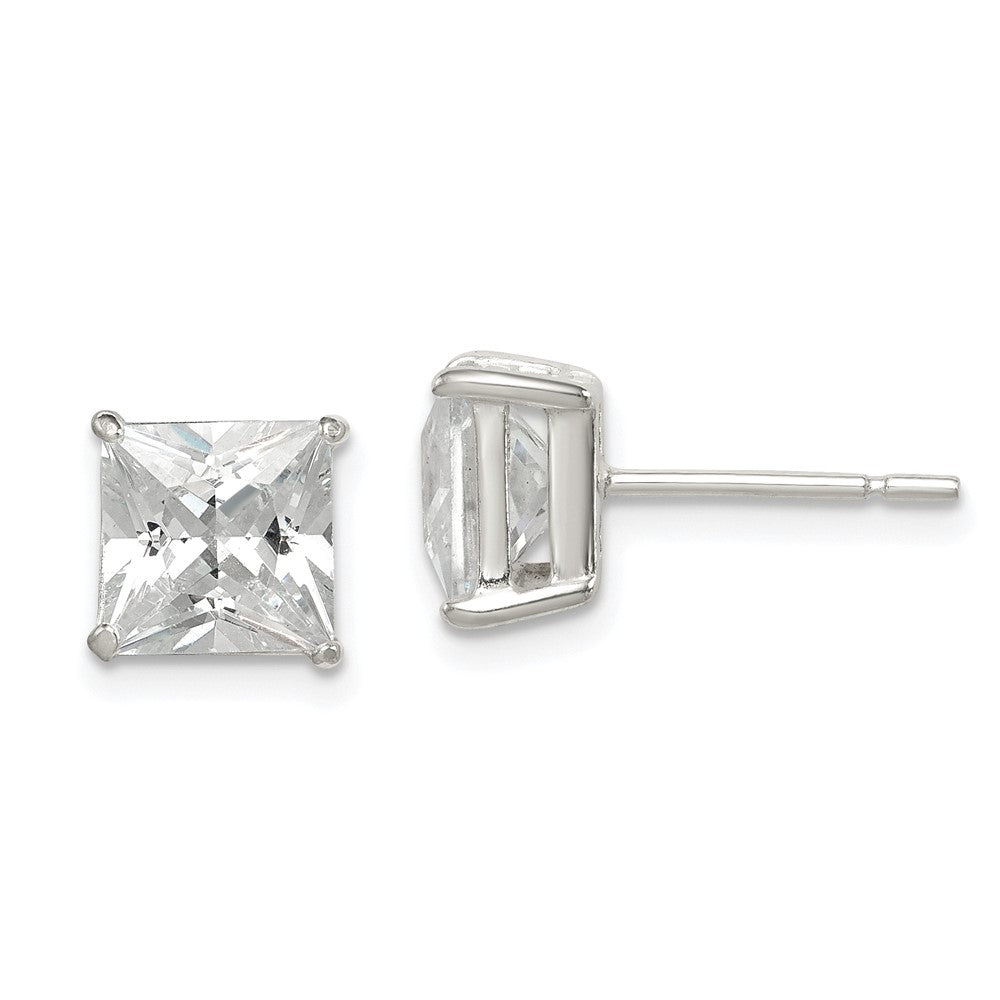 Sterling Silver Polished Princess CZ Stud Earrings