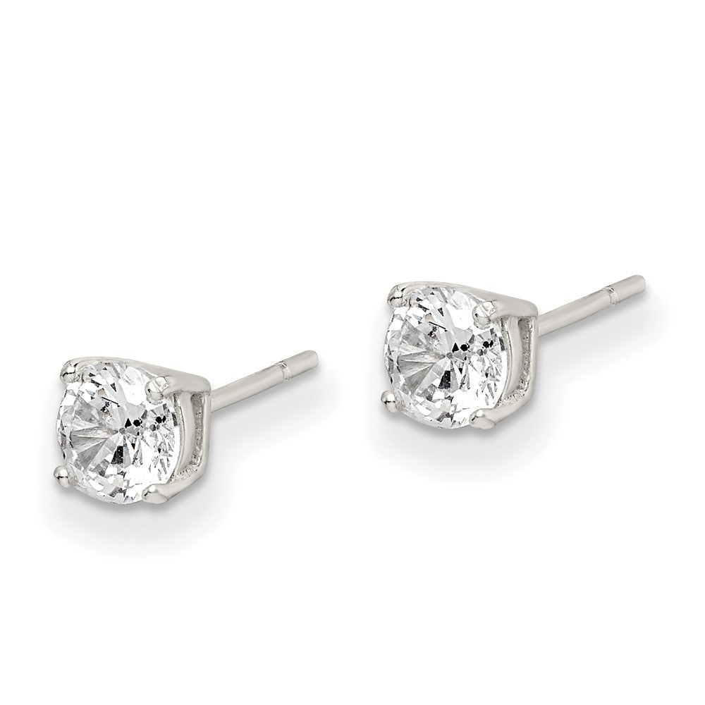 Sterling Silver Polished Round CZ Stud Earrings