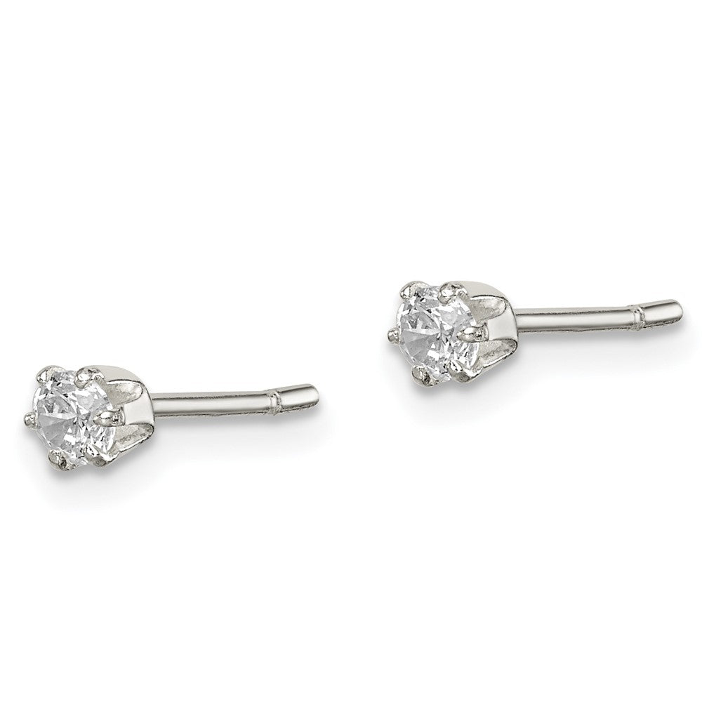 Sterling Silver Polished 6 prong Round CZ Stud Earrings