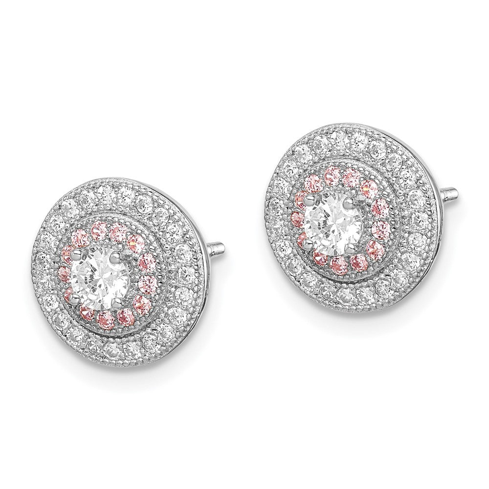 Sterling Silver Rhodium & Rose Gold-plated Pav√á CZ Circle Post Earrings