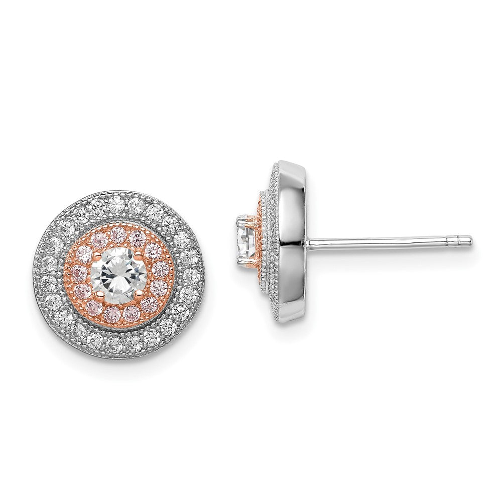 Sterling Silver Rhodium & Rose Gold-plated PavÂ CZ Circle Post Earrings
