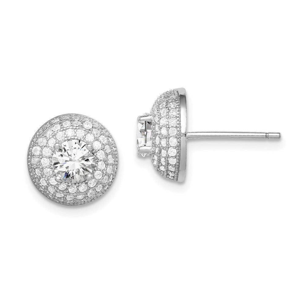 Sterling Silver Rhodium-plated Polished CZ Round Post Earrings