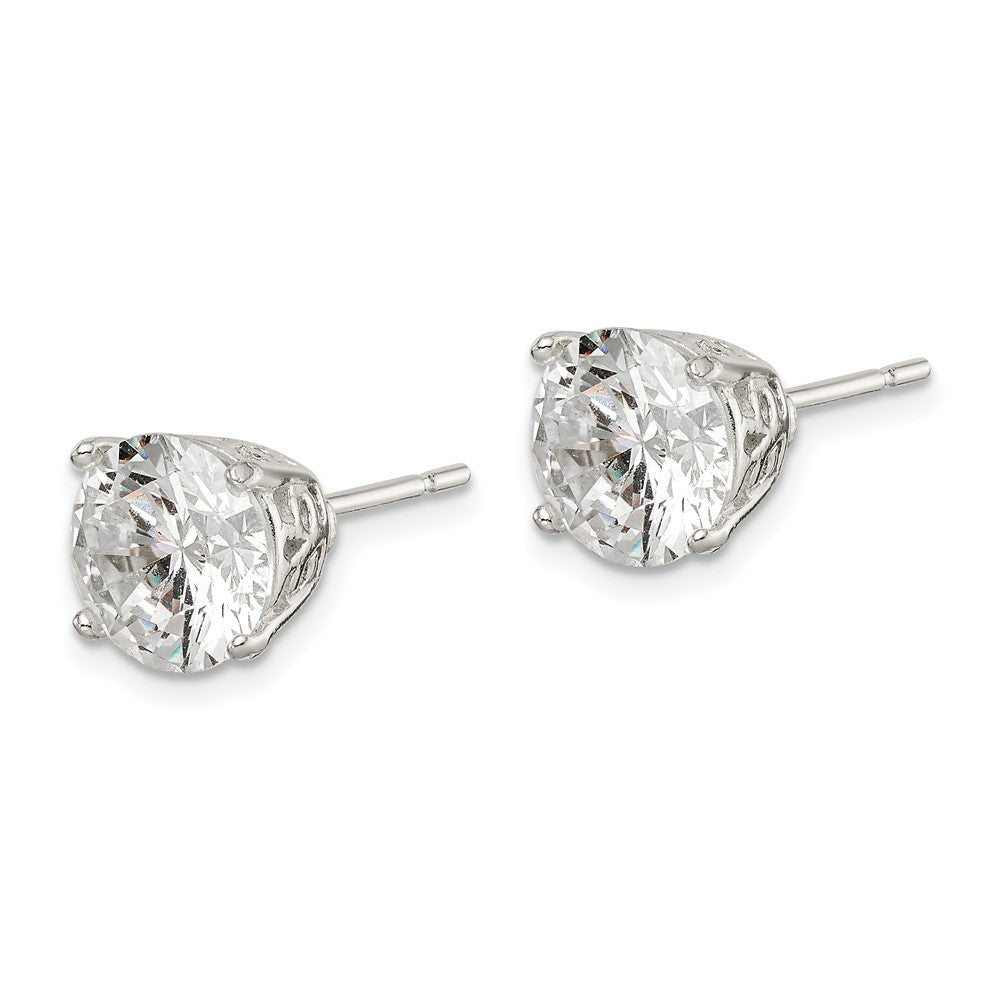 Sterling Silver Polished Round CZ Fancy Basket Stud Earrings