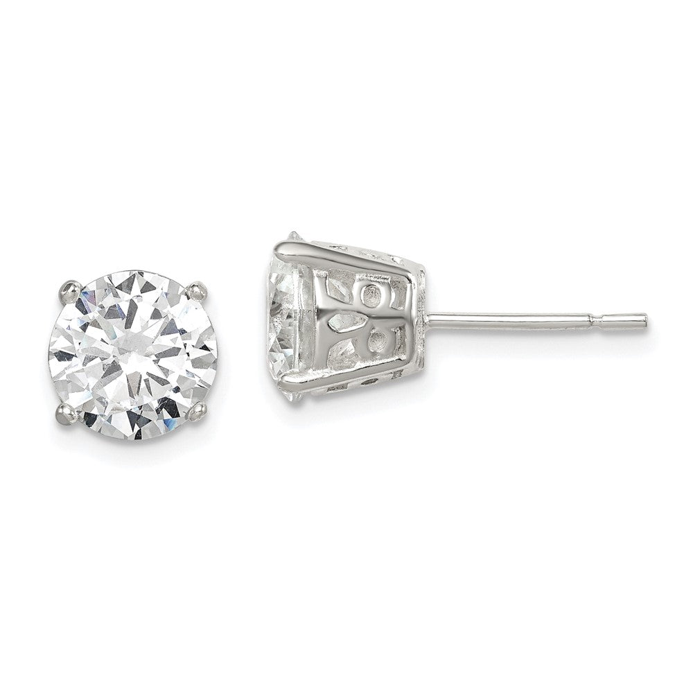 Sterling Silver Polished Round CZ Fancy Basket Stud Earrings