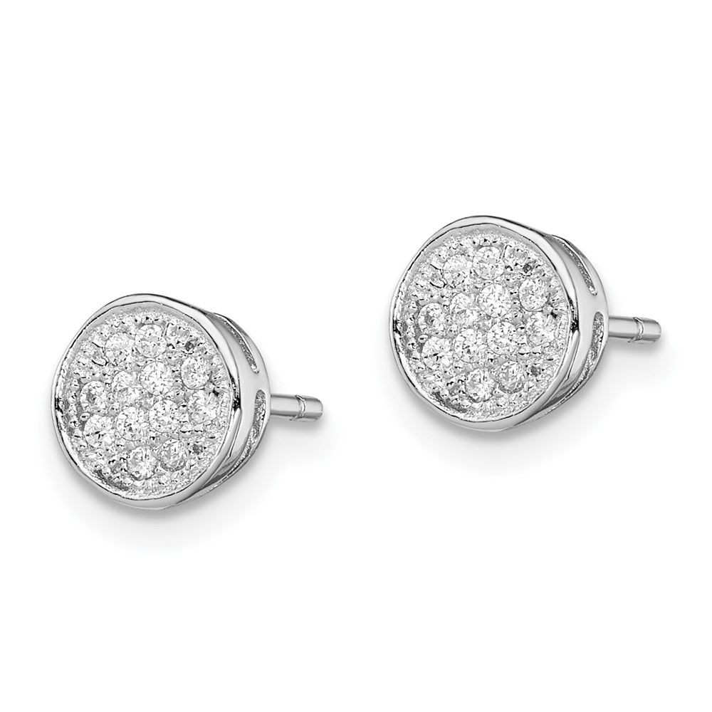 Sterling Silver Rhodium-plated Polished CZ Circle Post Earrings