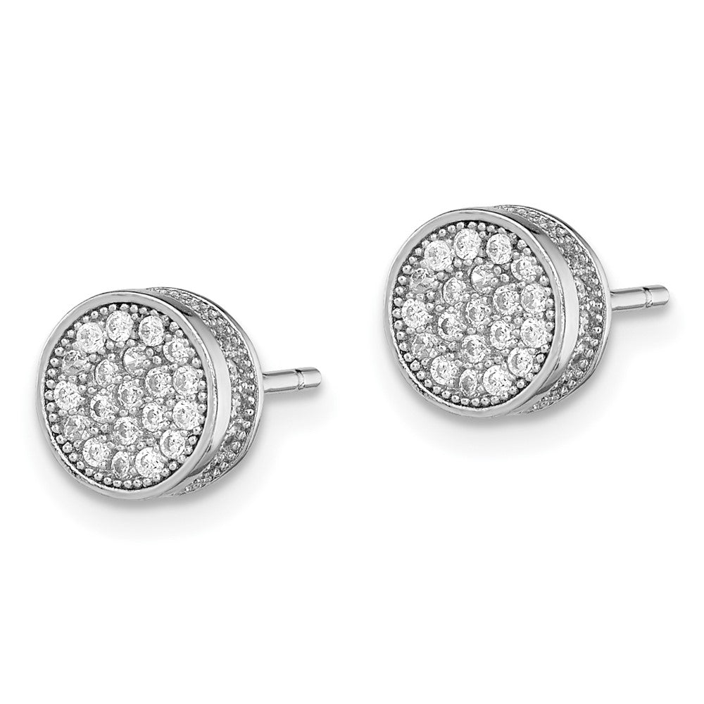 Sterling Silver Rhodium-plated Polished PavÂ CZ Circle Post Earrings