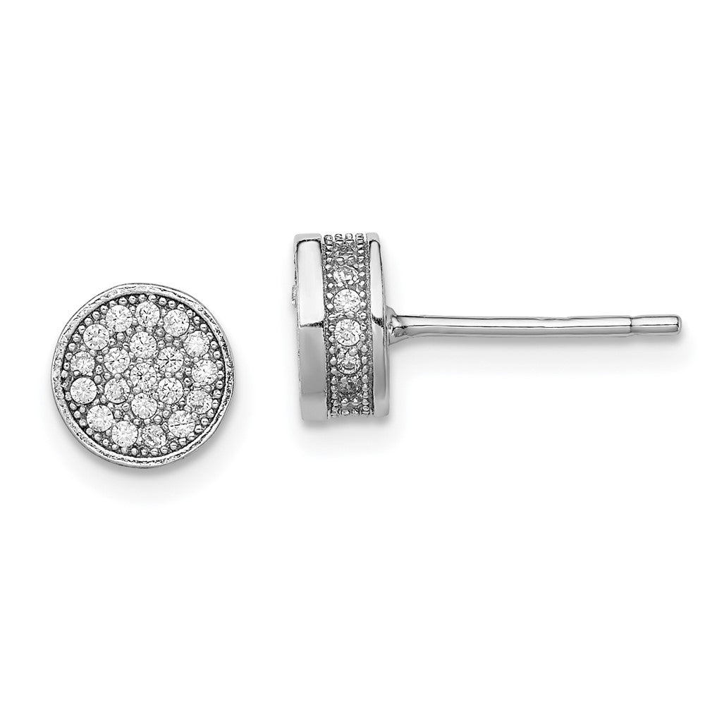 Sterling Silver Rhodium-plated Polished Pav CZ Circle Post Earrings