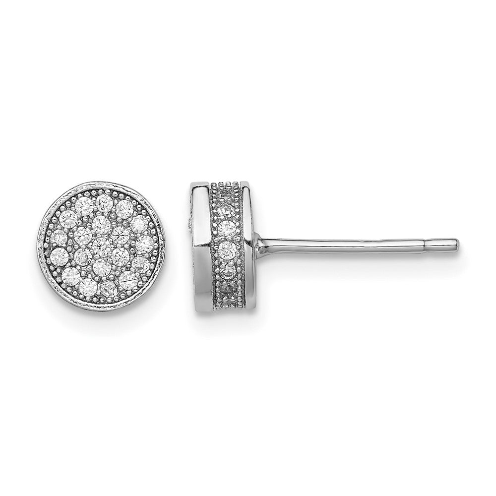 Sterling Silver Rhodium-plated Polished PavÂ CZ Circle Post Earrings