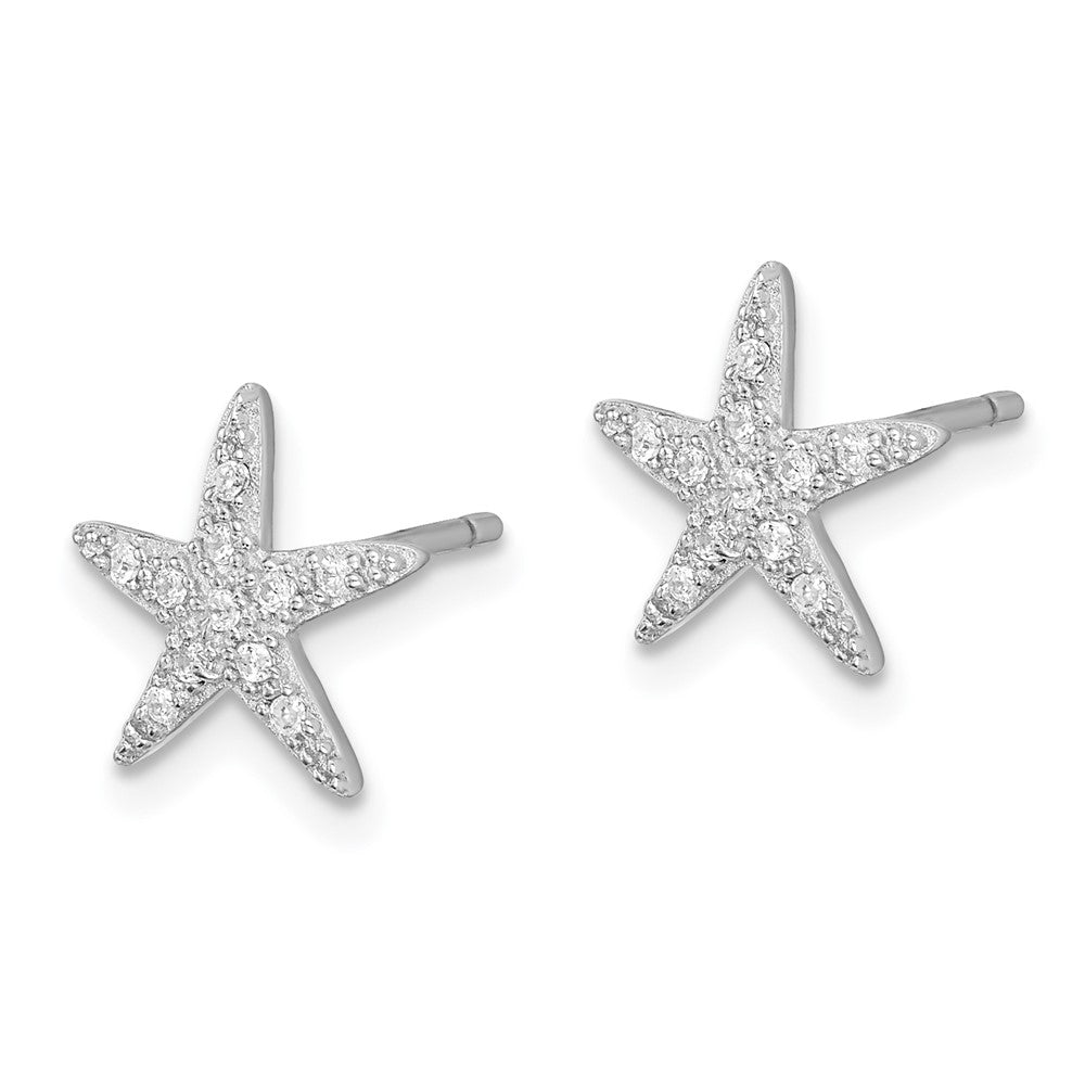 Sterling Silver Rhodium-plated CZ Micro pavÂ Starfish Post Earrings