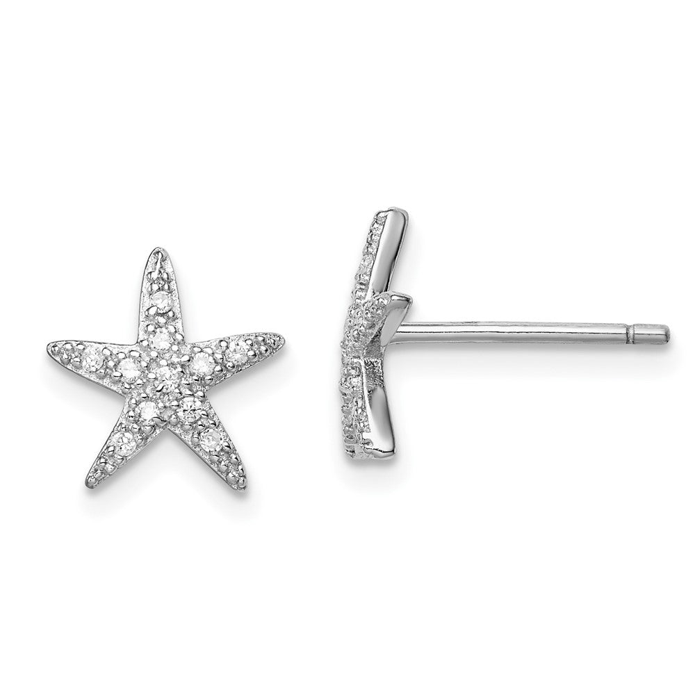 Sterling Silver Rhodium-plated CZ Micro pavÂ Starfish Post Earrings