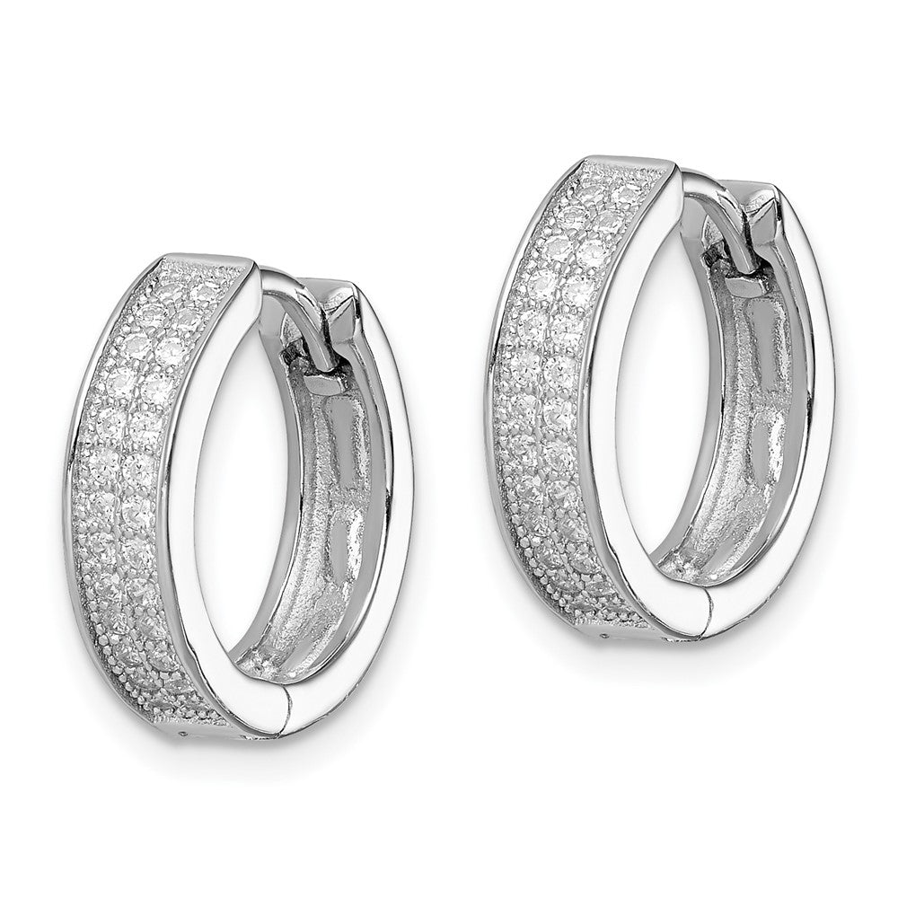 Sterling Silver Rhodium-plated 2-row PavÂ Hinged Hoop Earrings