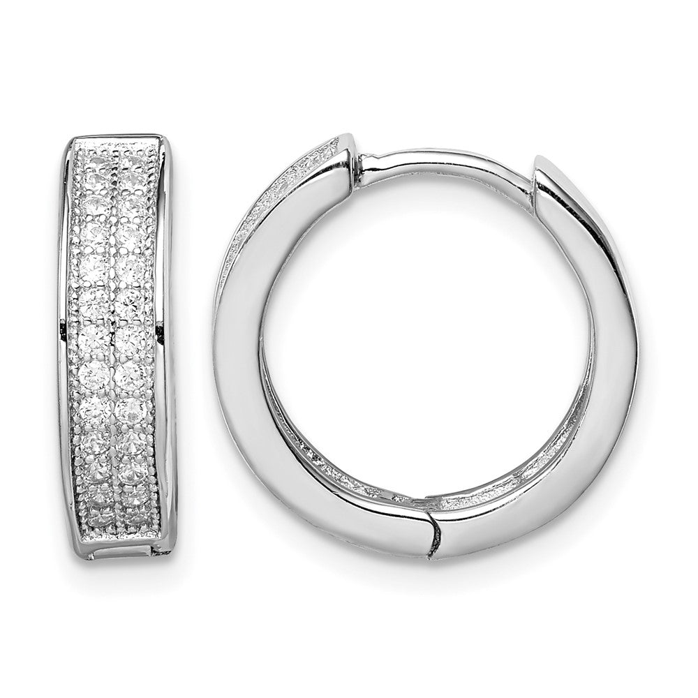 Sterling Silver Rhodium-plated 2-row PavÂ Hinged Hoop Earrings