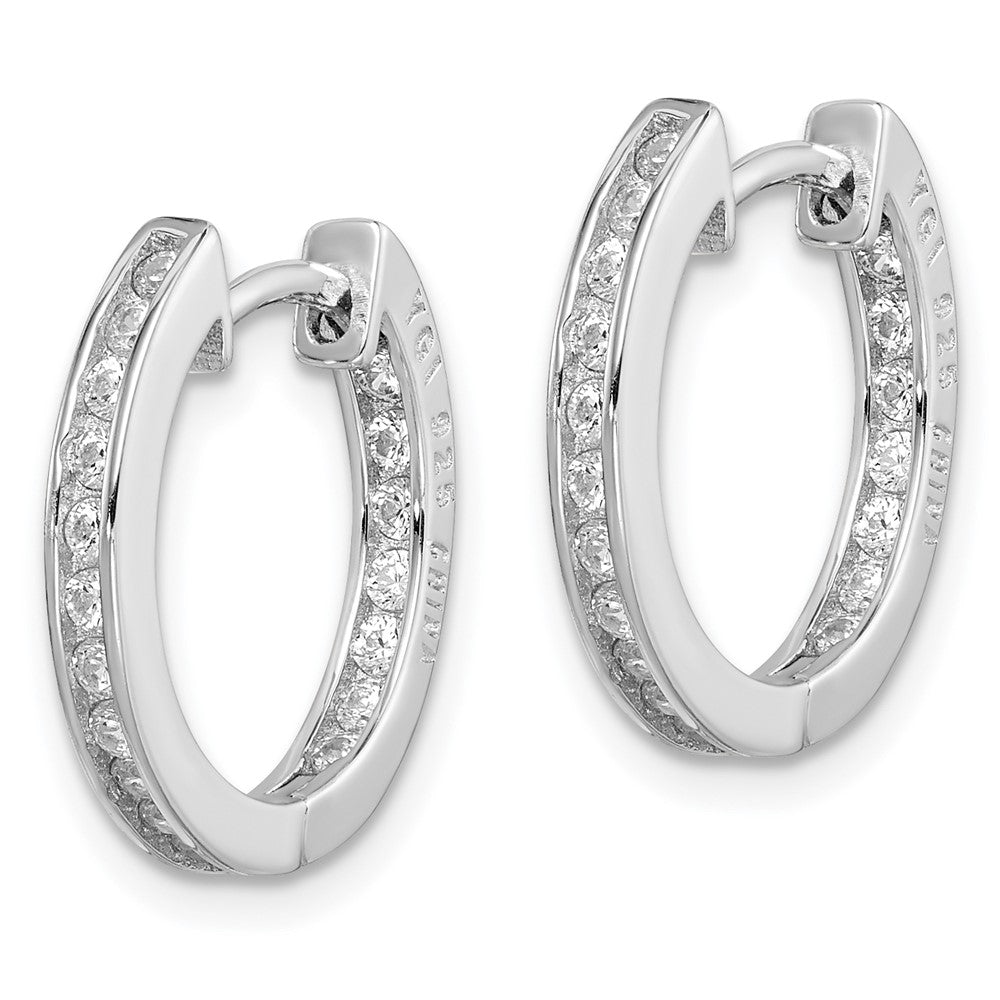 Sterling Silver Rhodium-plated In/Out PavÂ Hinged Hoop Earrings