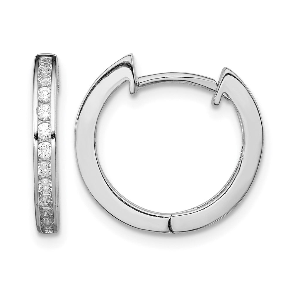 Sterling Silver Rhodium-plated In/Out PavÂ Hinged Hoop Earrings
