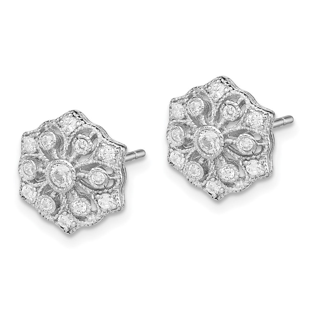 Sterling Silver Rhodium-plated Polished CZ Snowflake Post Earrings